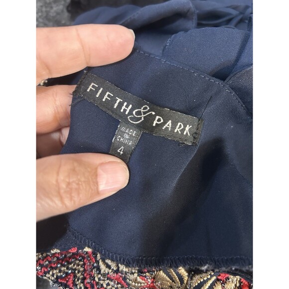 Fifth & Park Hi Low Navy Blue Dress Embroidered Size 4 Boho Y2K Modest  Tank - Picture 3 of 7
